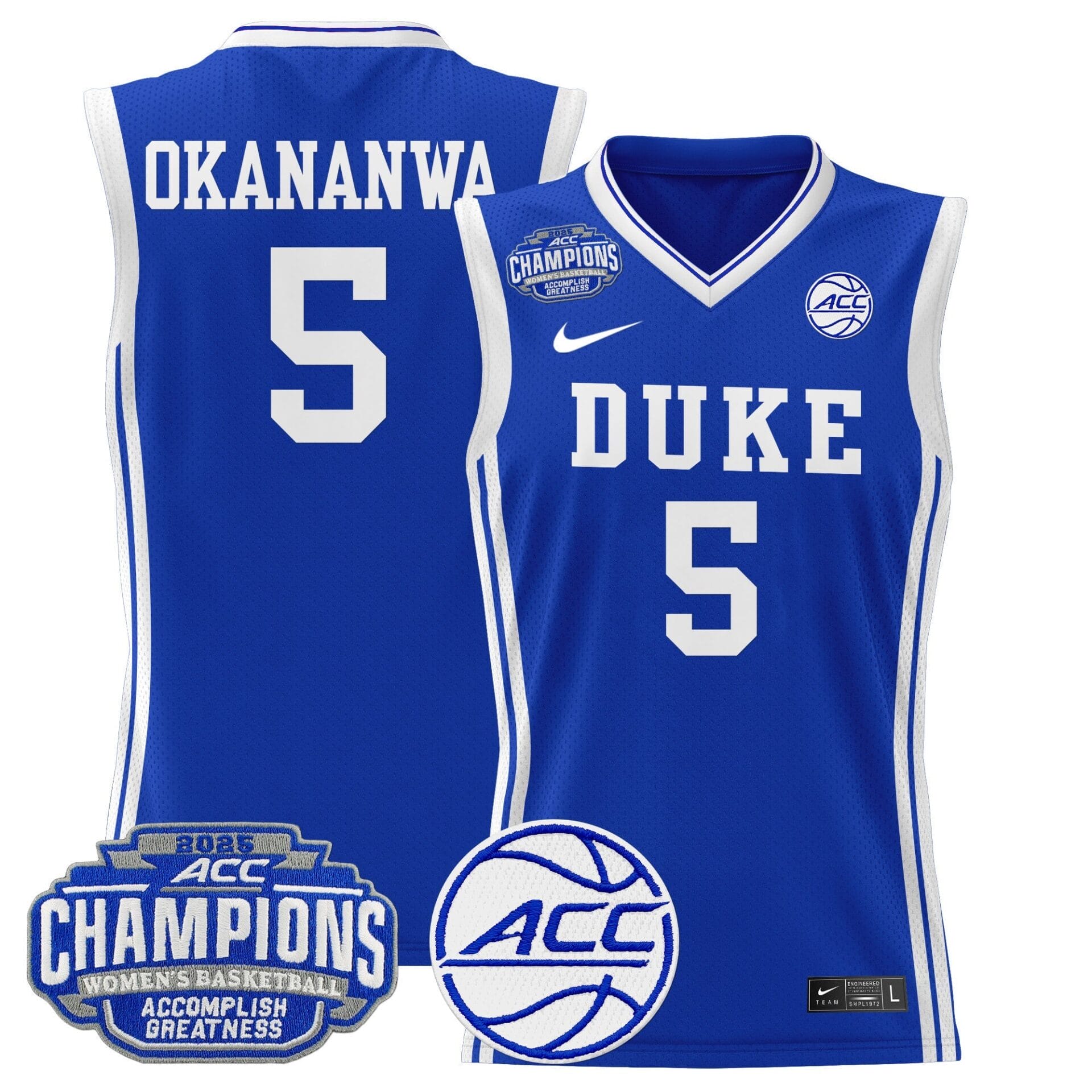 Size - Duke Blue Devils 2025 ACC Women's Conference Tournament Champions Lightweight Basketball Jersey - All Stitched - Image 7