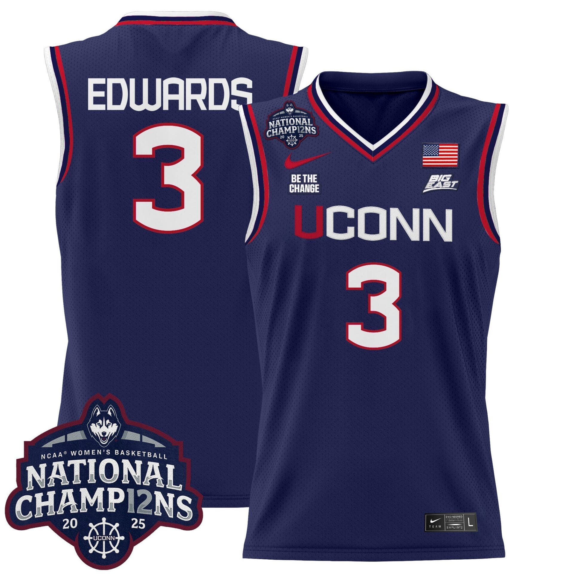 Size - UConn Huskies 2025 Women's National Champions Patch Lightweight Basketball Jersey - All Stitched - Image 4