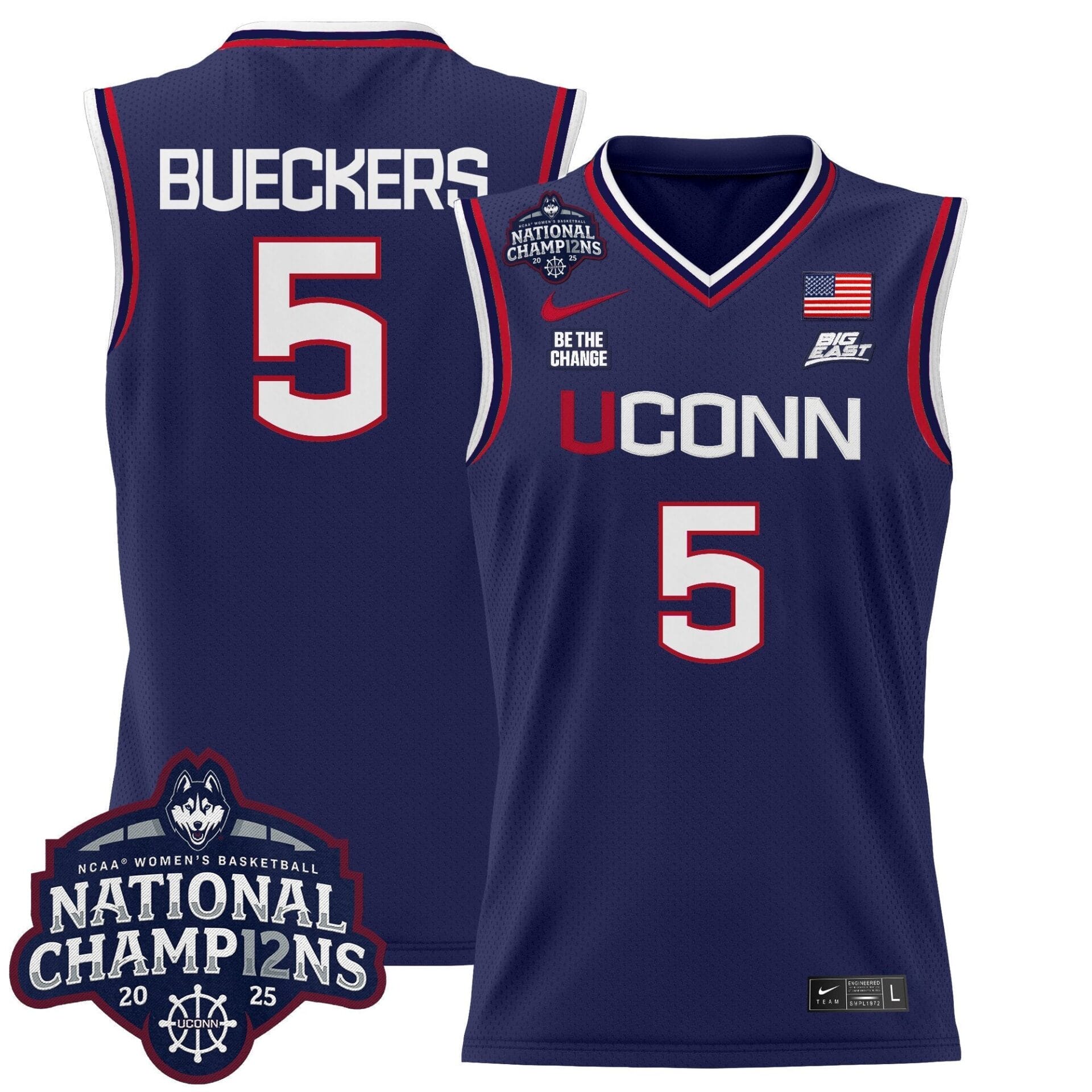 Size - UConn Huskies 2025 Women's National Champions Patch Lightweight Basketball Jersey - All Stitched