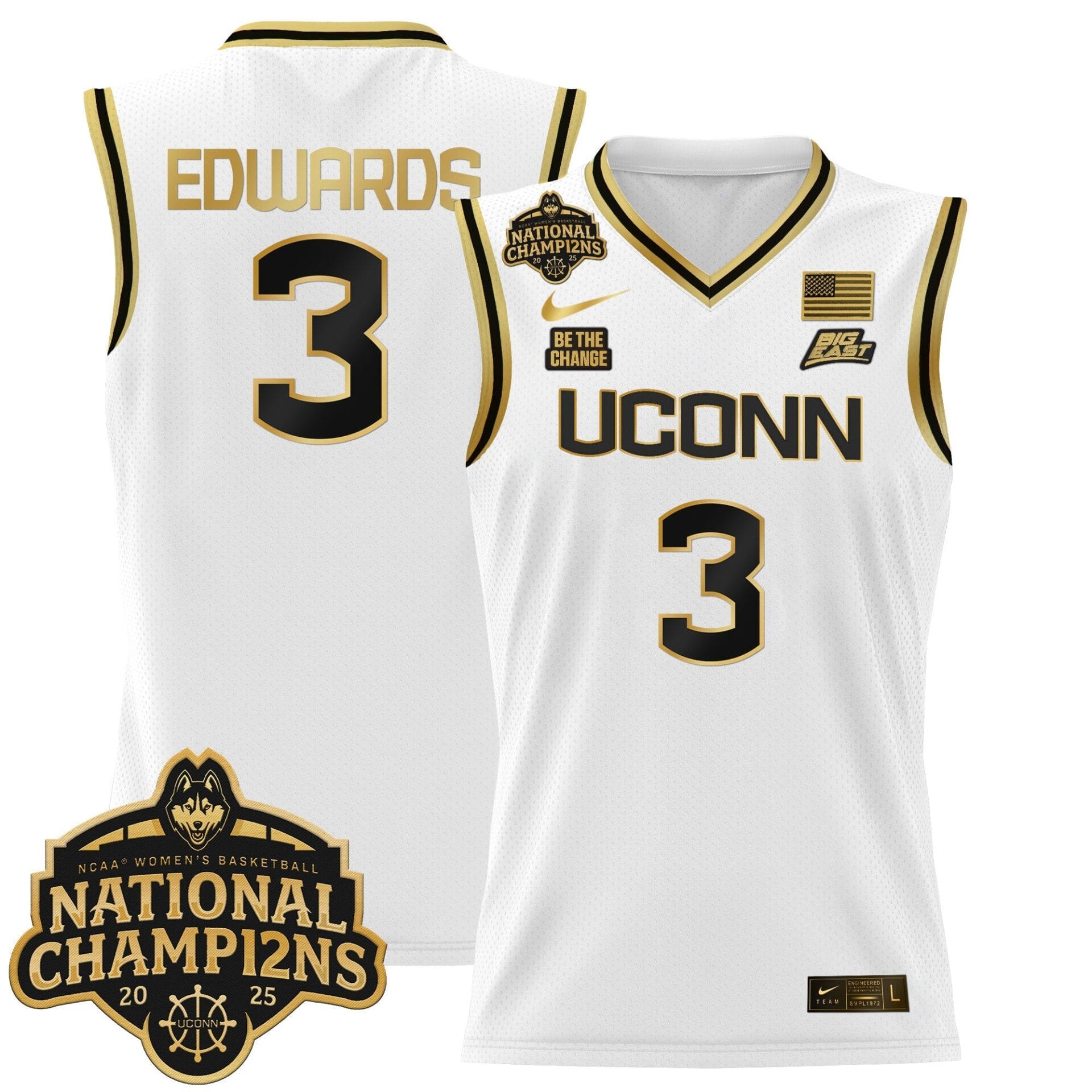Size - UConn Huskies 2025 Women's National Champions Patch Lightweight Basketball Jersey - All Stitched - Image 25