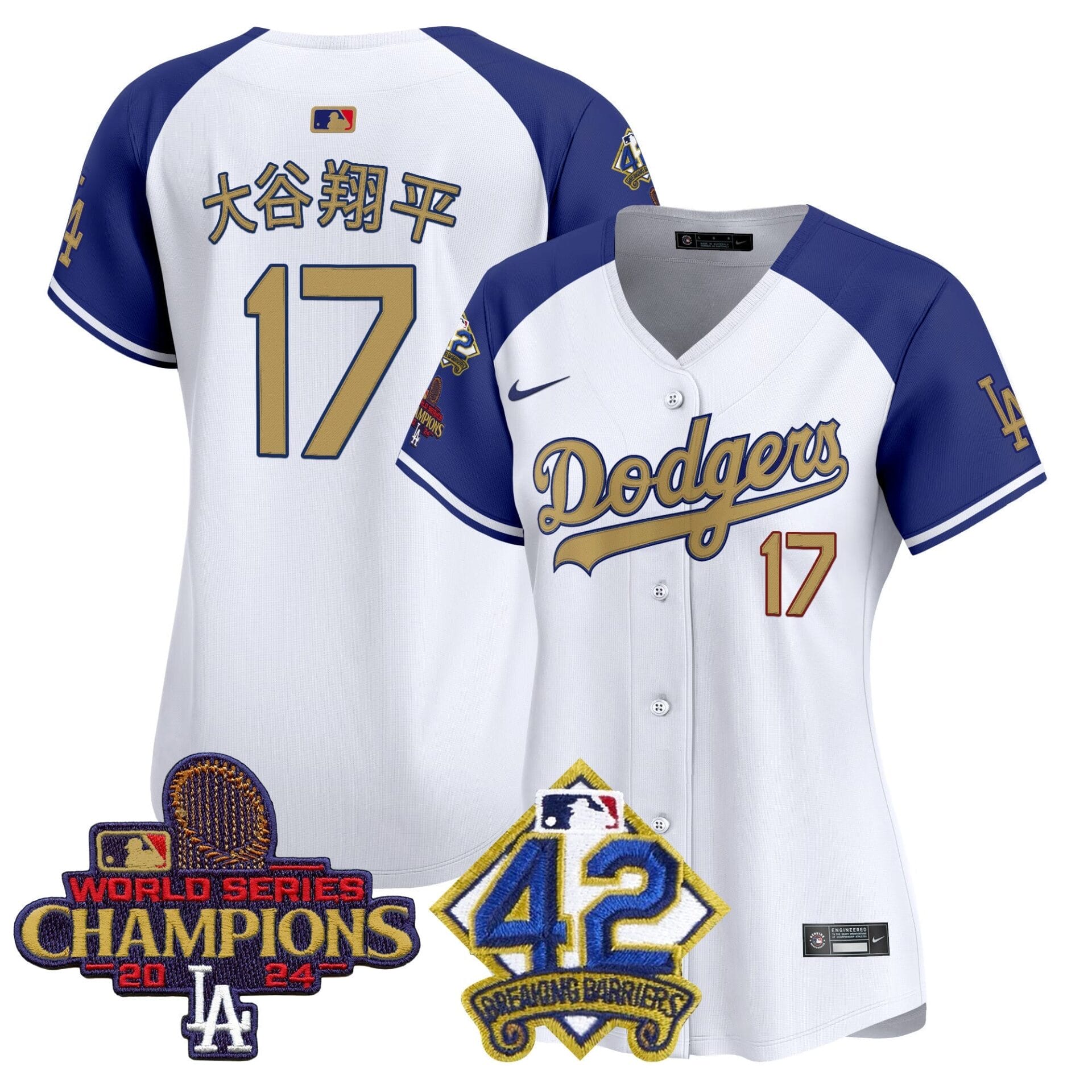 Women's Dodgers 2024 World Series Champions & Jackie Robinson Patch Vapor Premier Limited Jersey - All Stitched - Image 34