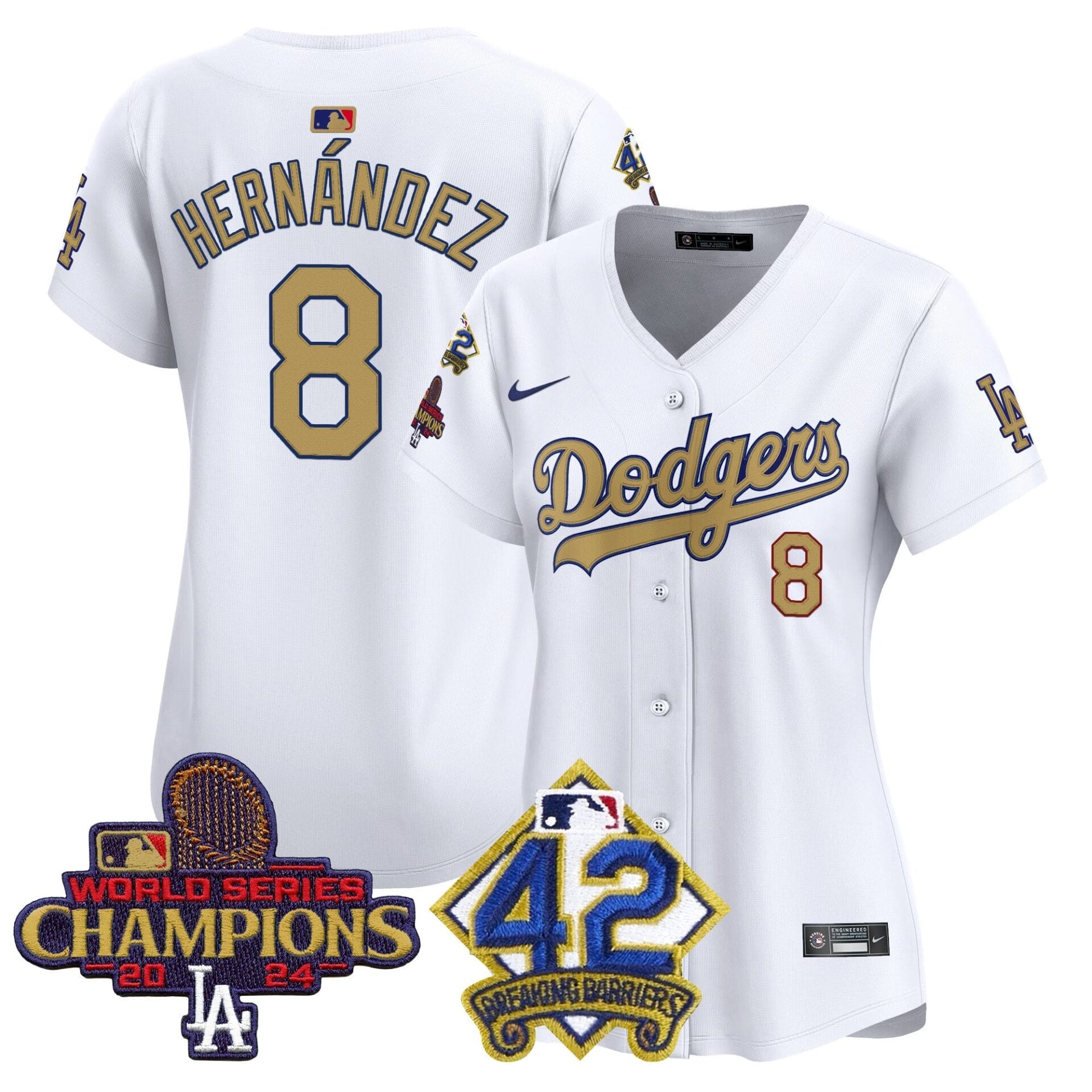 Women's Dodgers 2024 World Series Champions & Jackie Robinson Patch Vapor Premier Limited Jersey - All Stitched - Image 9