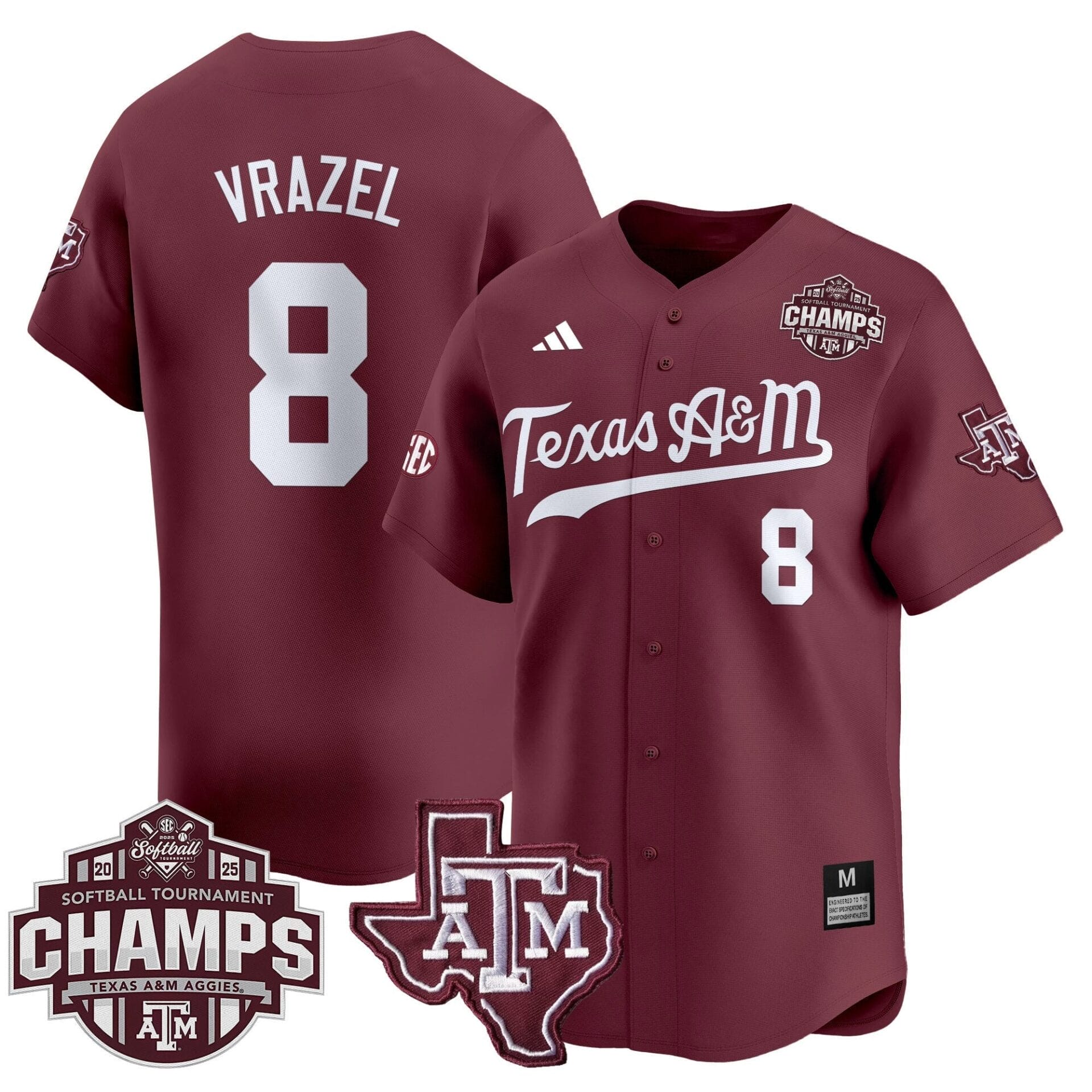 Texas A&M Aggies 2025 SEC Softball Conference Tournament Champions Patch Vapor Premier Limited Jersey - All Stitched - Image 14