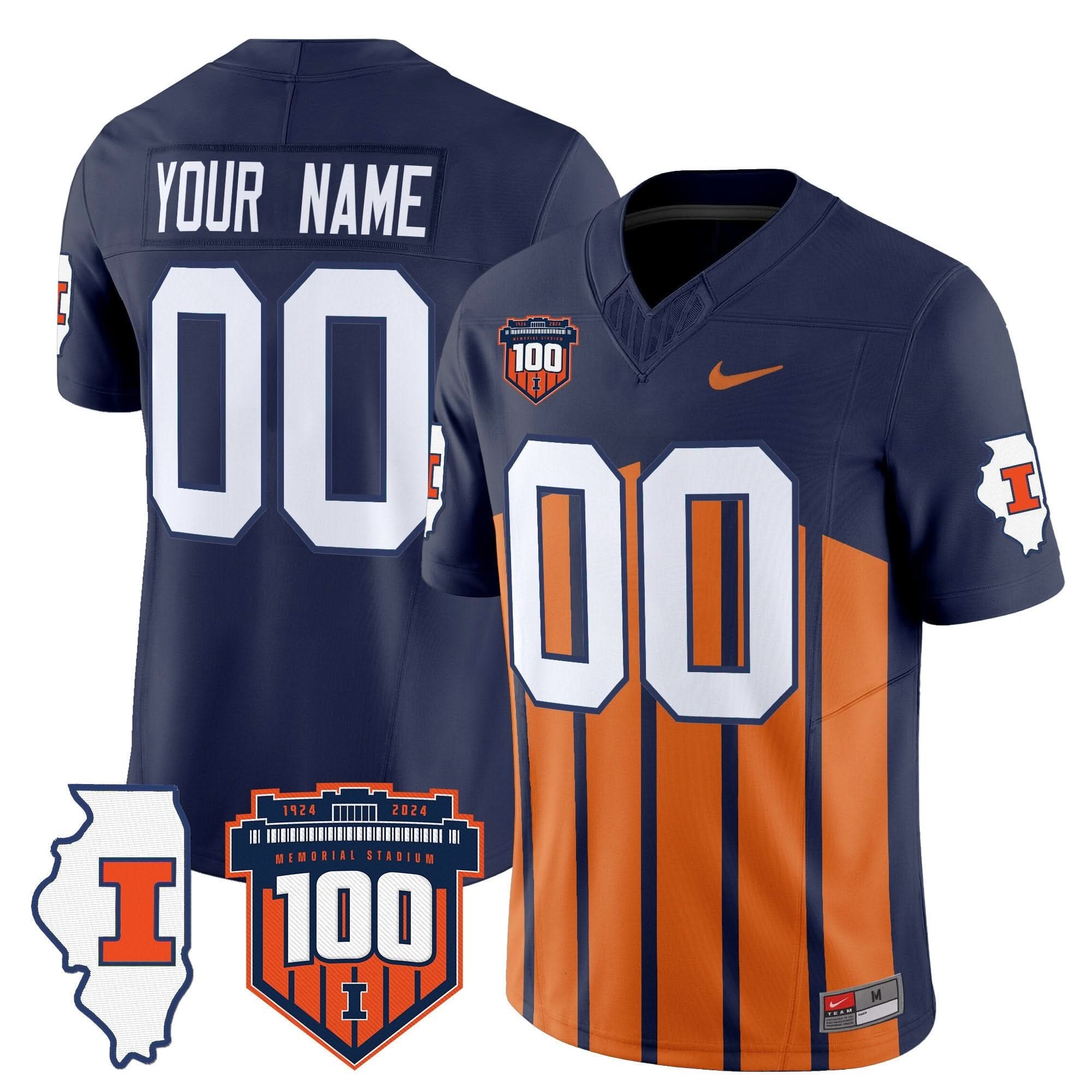 Custom Illinois Fighting Illini Jersey 100th Memorial Stadium Patch Vapor Limited - All Stitched