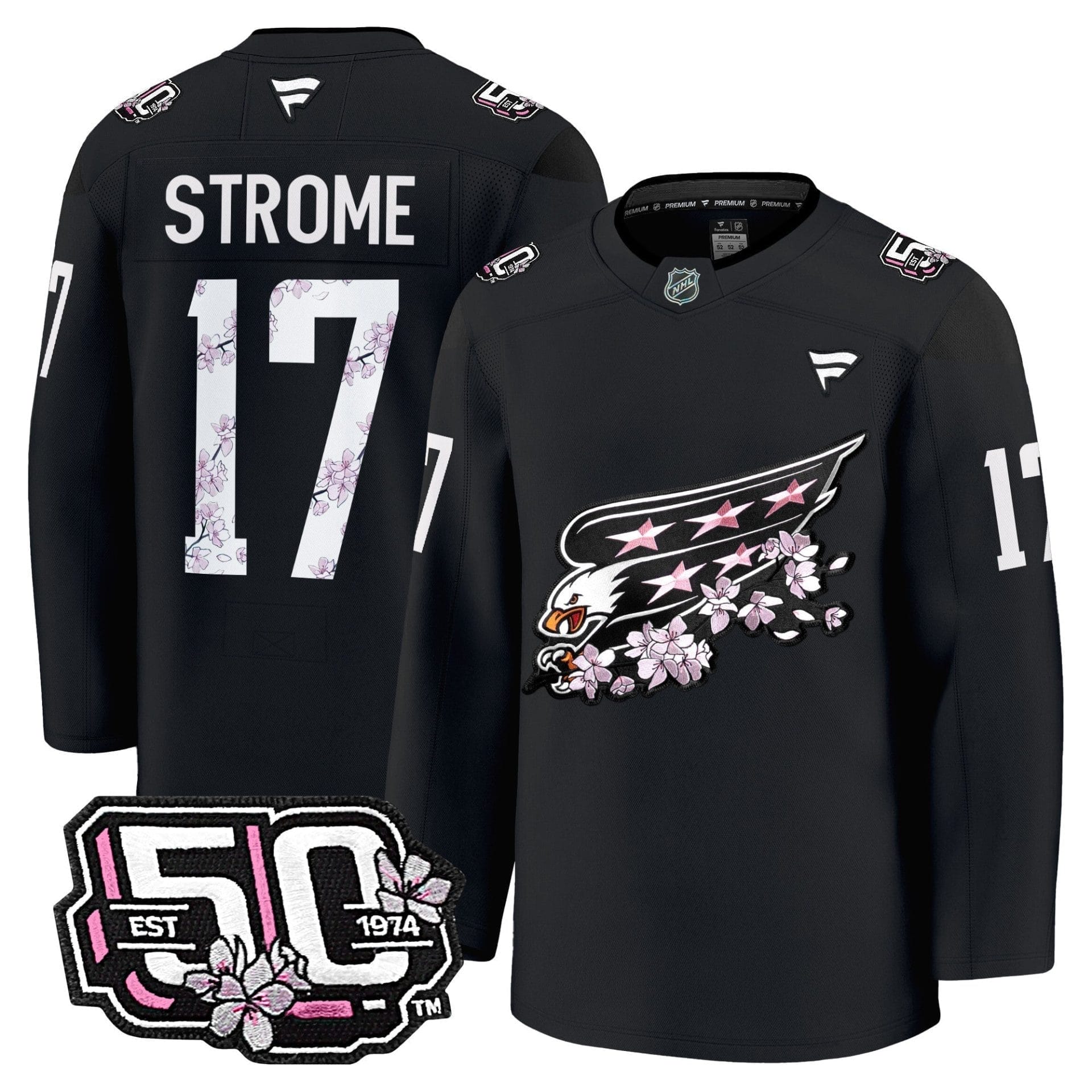 Men Washington Capitals 50th Anniversary Cherry Blossom Premium Jersey - All Stitched - Image 2