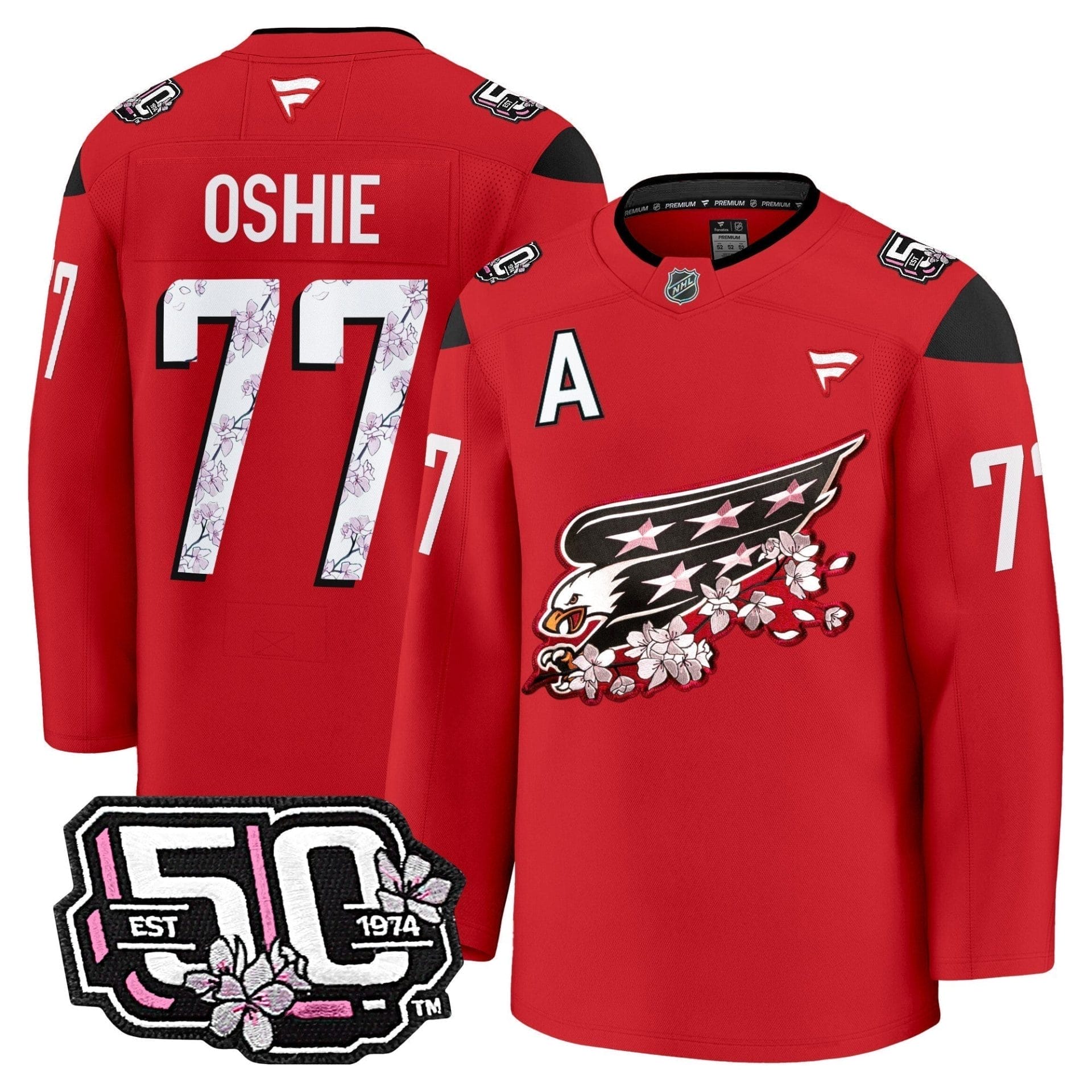 Men Washington Capitals 50th Anniversary Cherry Blossom Premium Jersey - All Stitched - Image 14