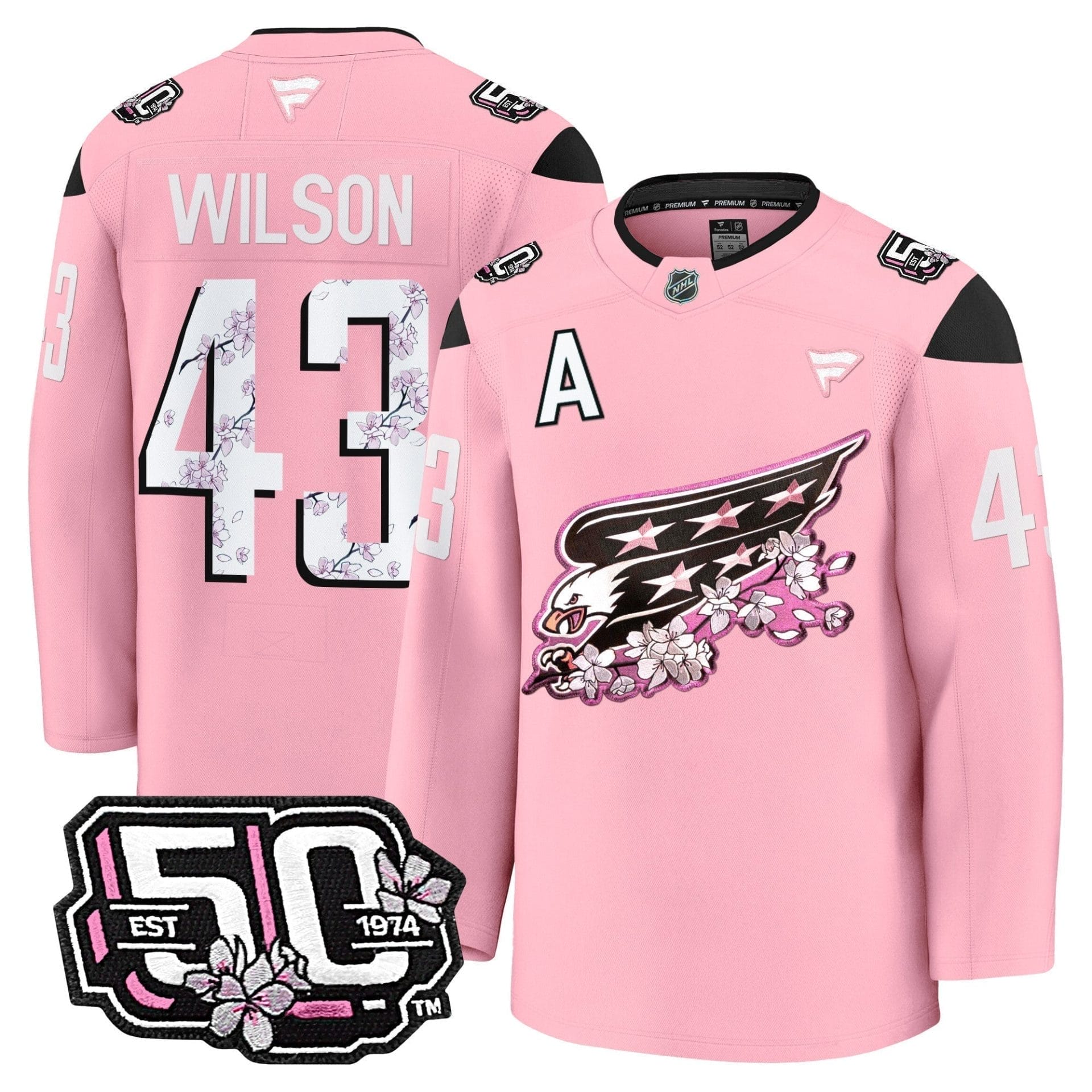 Men Washington Capitals 50th Anniversary Cherry Blossom Premium Jersey - All Stitched - Image 19