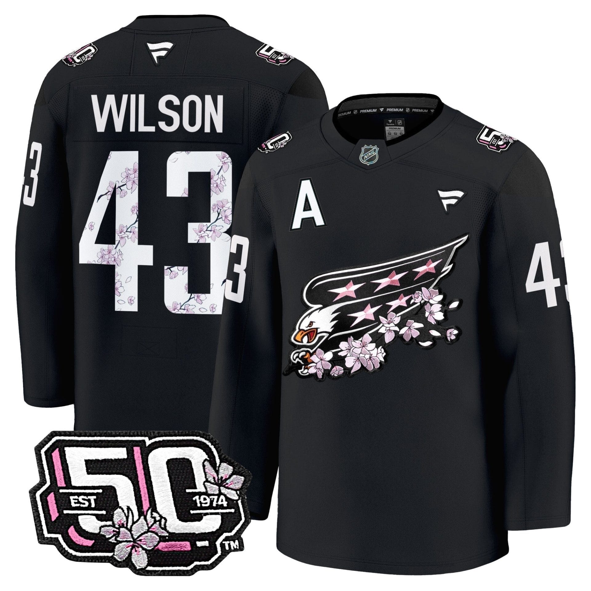 Men Washington Capitals 50th Anniversary Cherry Blossom Premium Jersey - All Stitched - Image 5