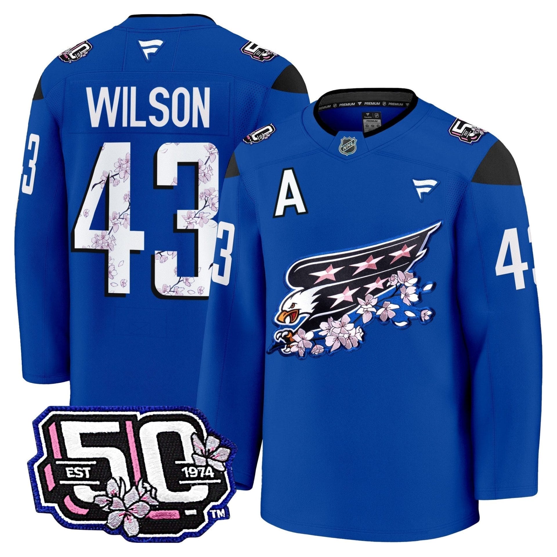 Men Washington Capitals 50th Anniversary Cherry Blossom Premium Jersey - All Stitched - Image 34