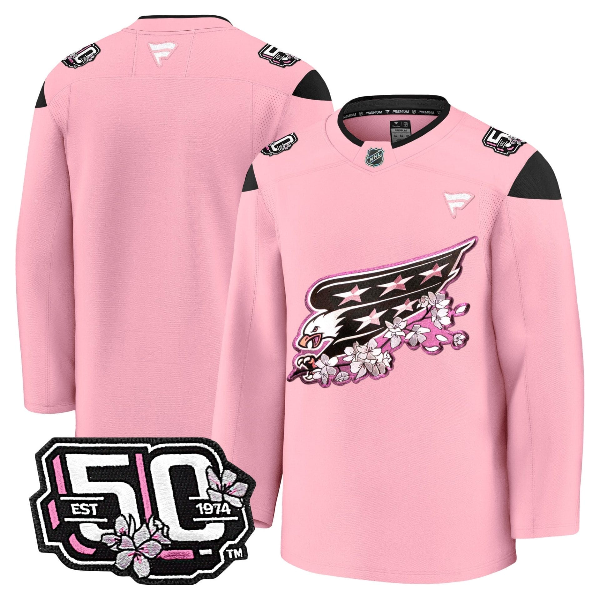 Men Washington Capitals 50th Anniversary Cherry Blossom Premium Jersey - All Stitched - Image 21