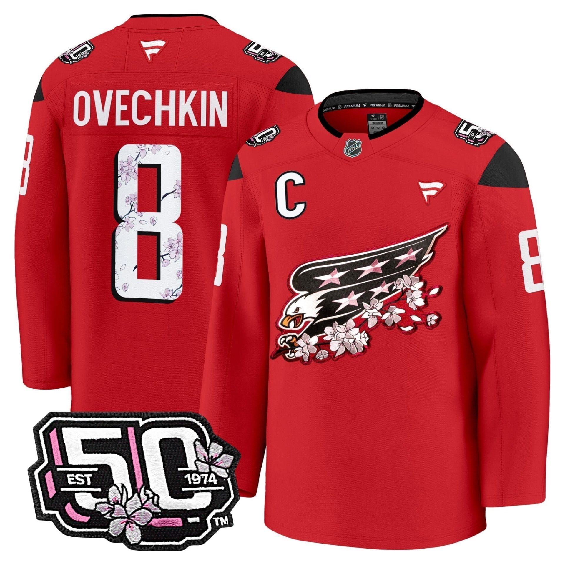 Men Washington Capitals 50th Anniversary Cherry Blossom Premium Jersey - All Stitched - Image 8