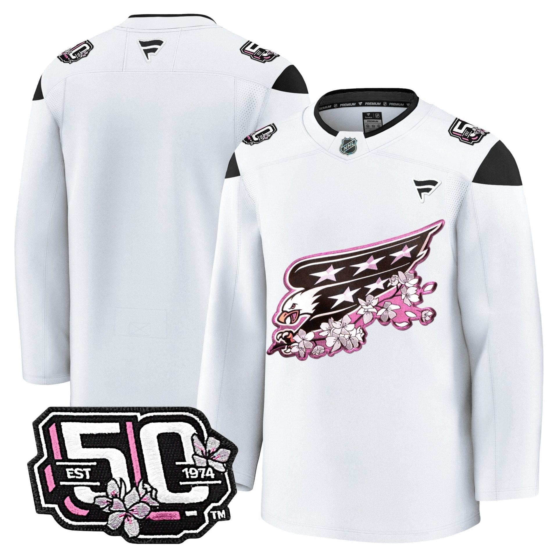 Men Washington Capitals 50th Anniversary Cherry Blossom Premium Jersey - All Stitched - Image 29