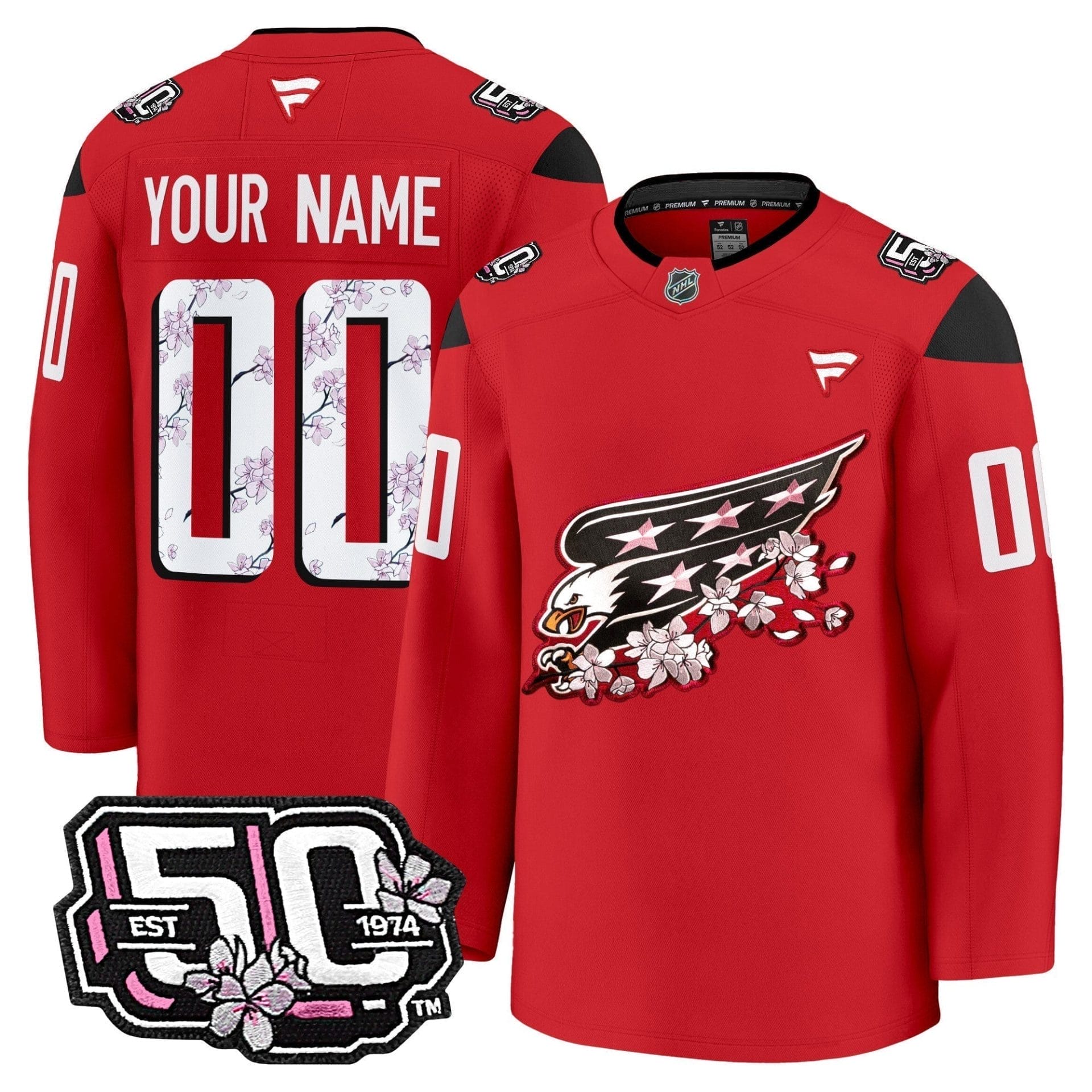 Washington Capitals 50th Anniversary Cherry Blossom Premium Custom Jersey - All Stitched - Image 3