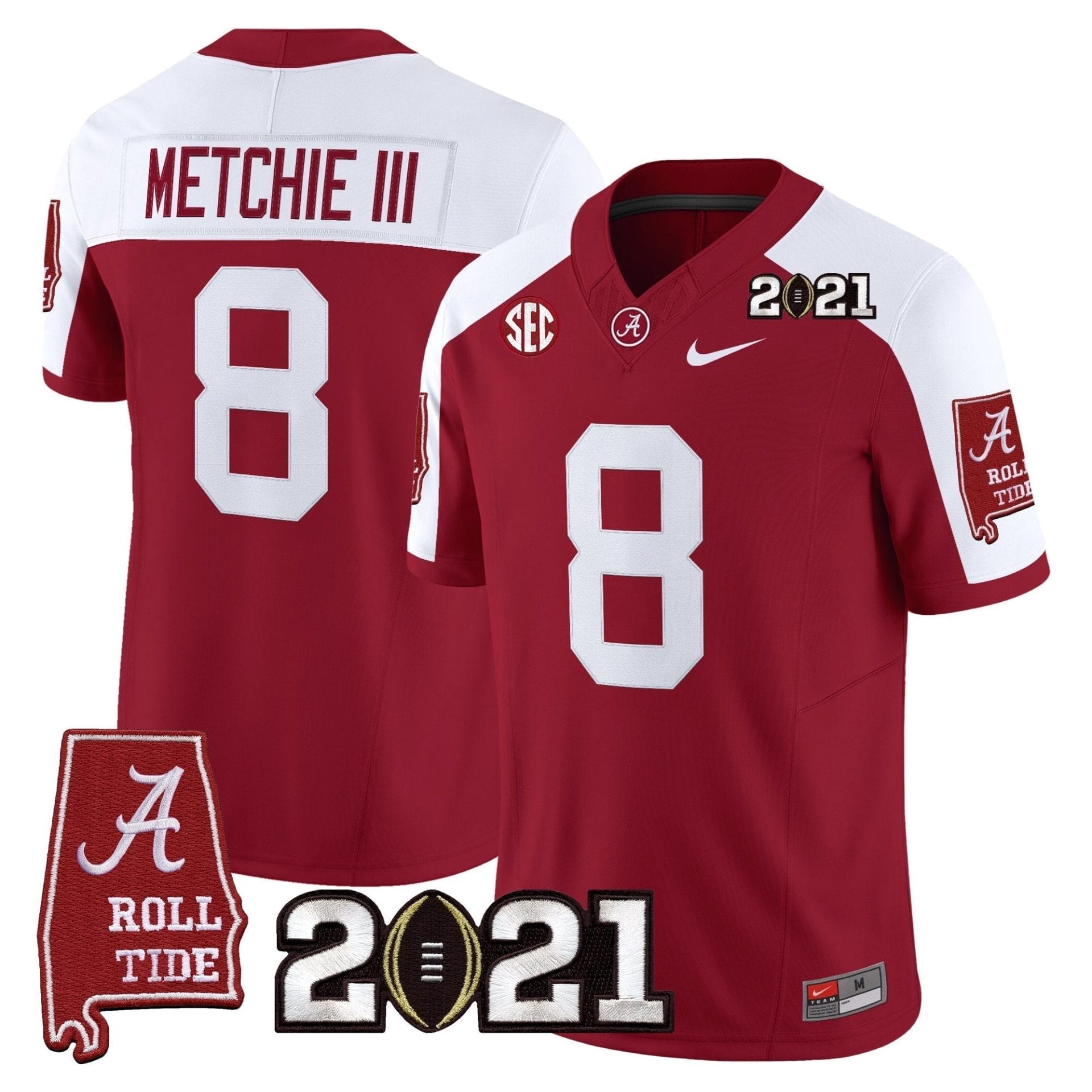 Alabama Crimson Tide '2021 CFP National Championship' Vapor Limited Jersey - Alabama Map - All Stitched - Image 15
