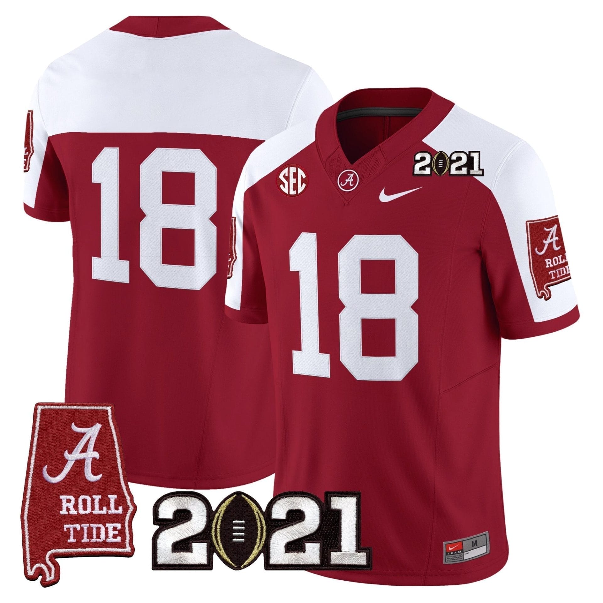 Alabama Crimson Tide '2021 CFP National Championship' Vapor Limited Jersey - Alabama Map - All Stitched - Image 17