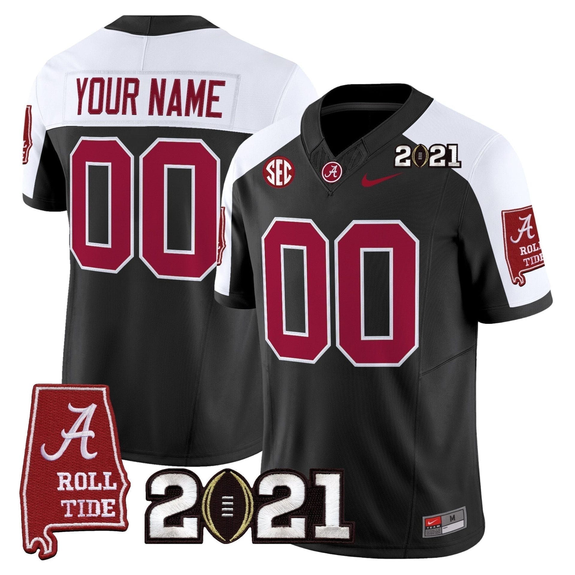 Custom Alabama Crimson Tide Jersey '2021 CFP National Championship' Vapor Limited - Alabama Map - All Stitched - Image 3