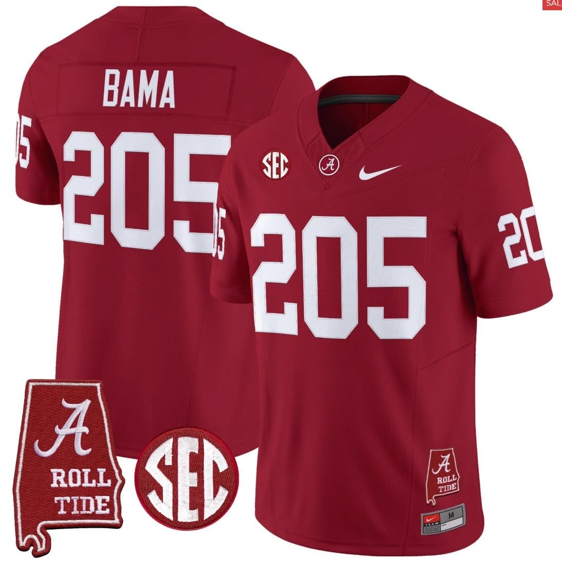 Bama Jersey #205 Alabama Crimson Throwback Alabama Map Stitched - Image 3
