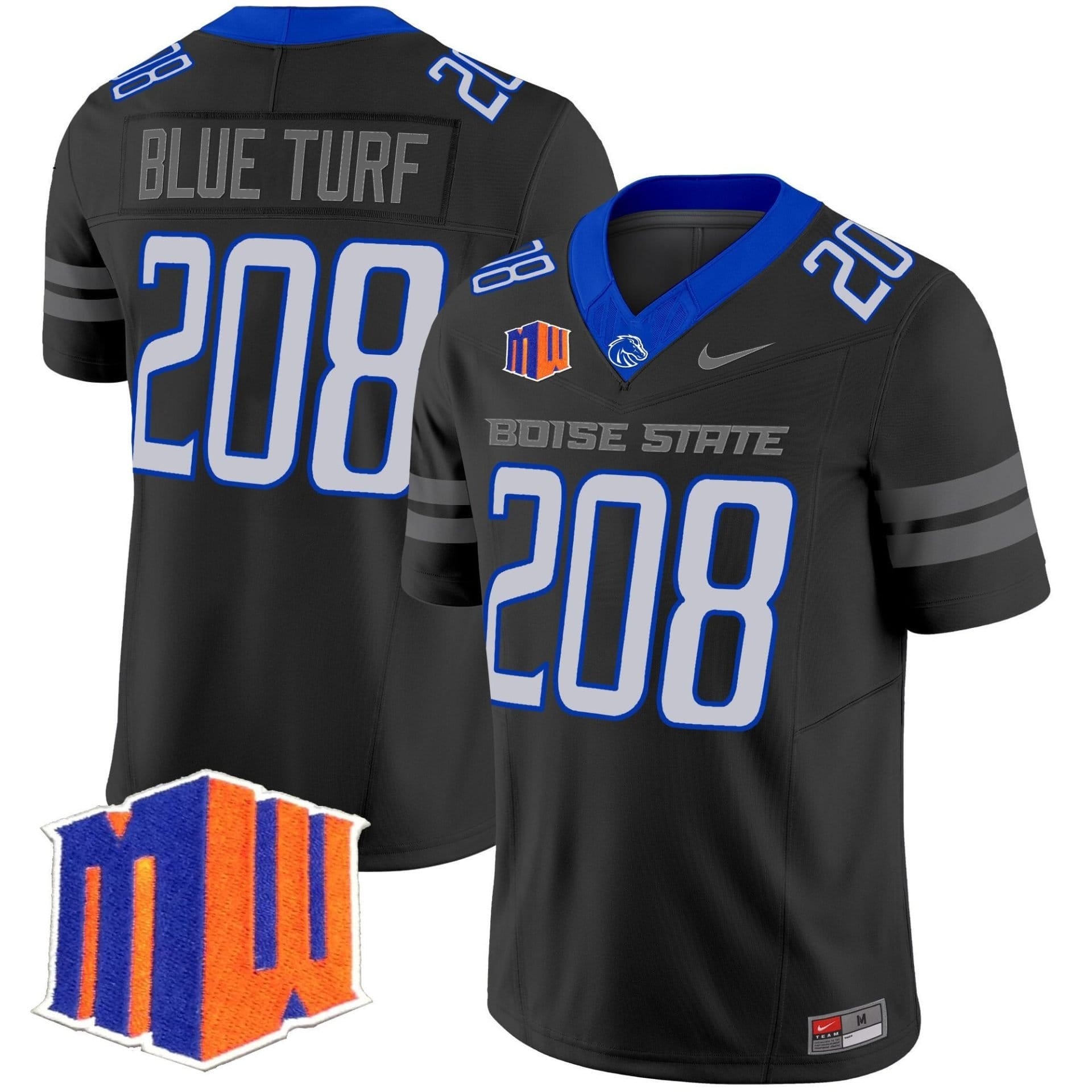 Blue Turf Jersey #208 Boise State Broncos 2025 Vapor Stitched