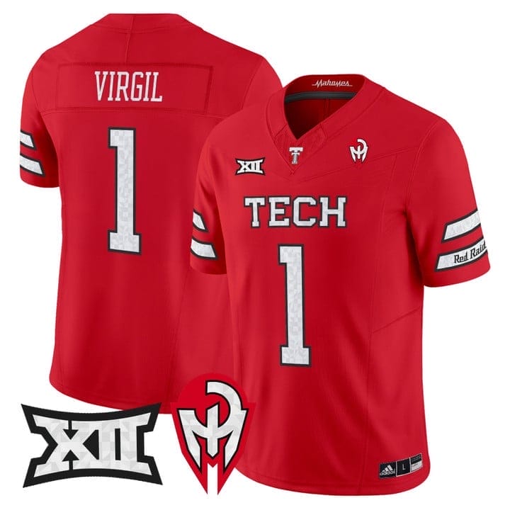 Reggie Virgil Jersey #1 Texas Tech Red Raiders Too Cold Vapor Stitched - Image 3