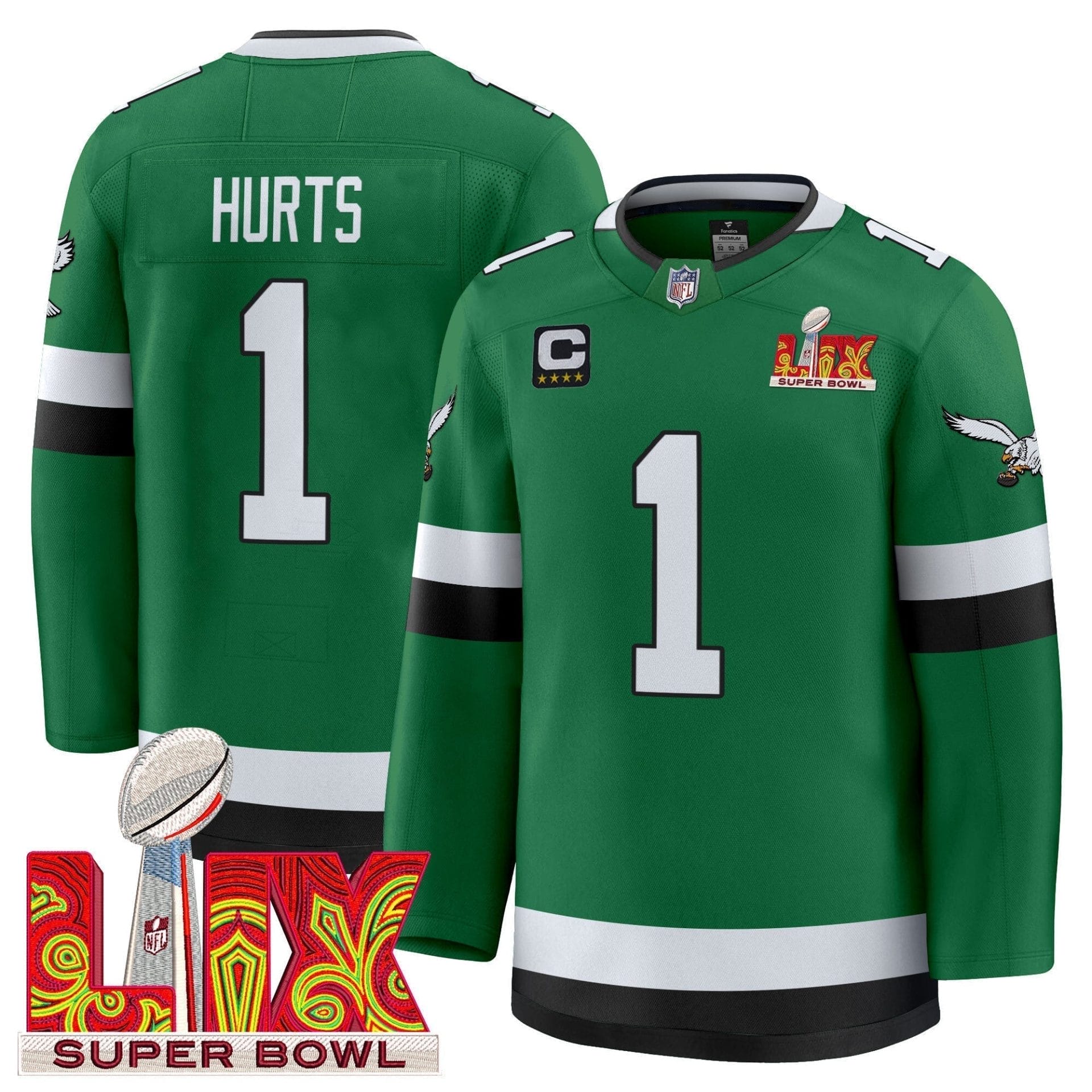 Eagles Kelly Green Hockey Premium Jersey V2 - All Stitched - Image 4