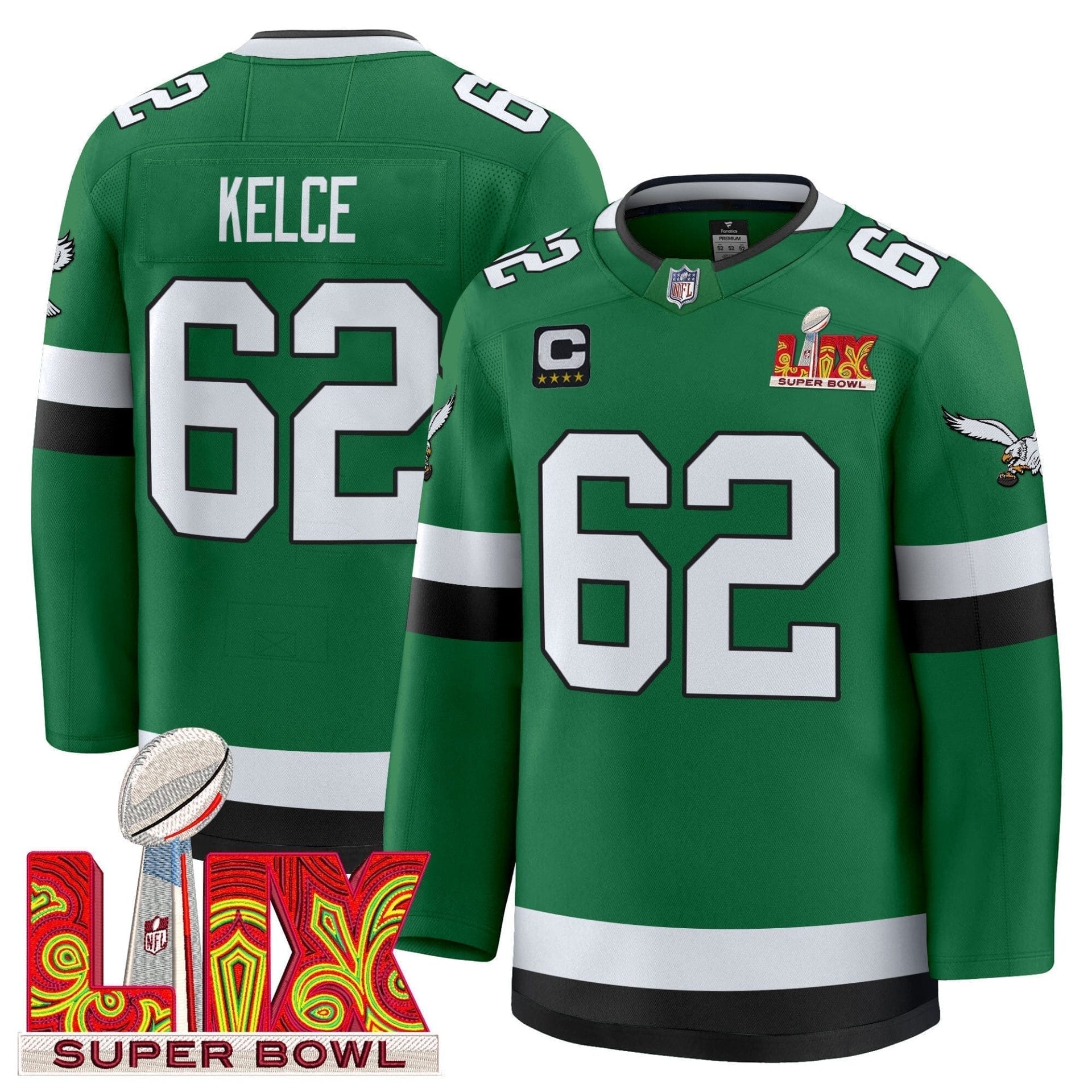 Eagles Kelly Green Hockey Premium Jersey V2 - All Stitched - Image 5