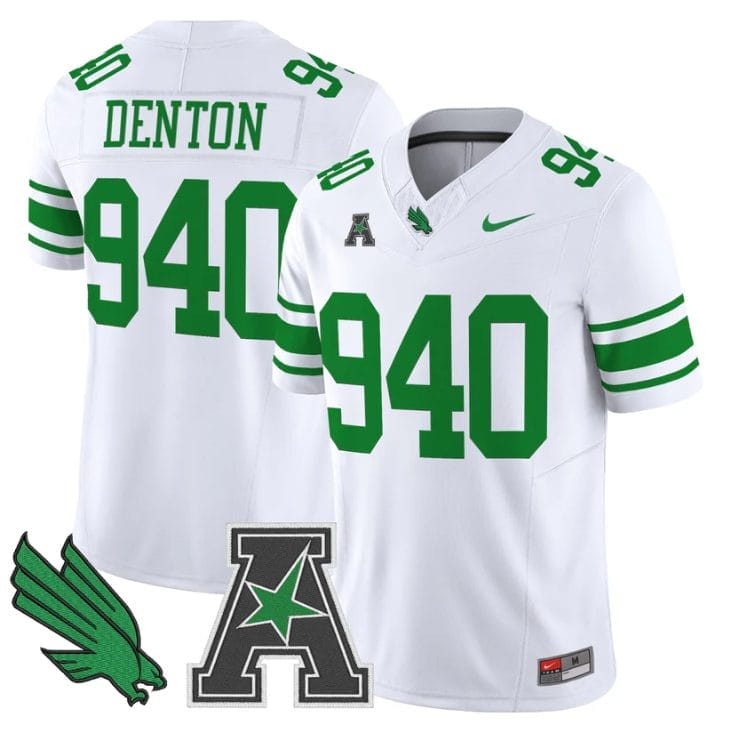 Denton Jersey #940 North Texas Mean Green 2025 Vapor Limited Stitched White