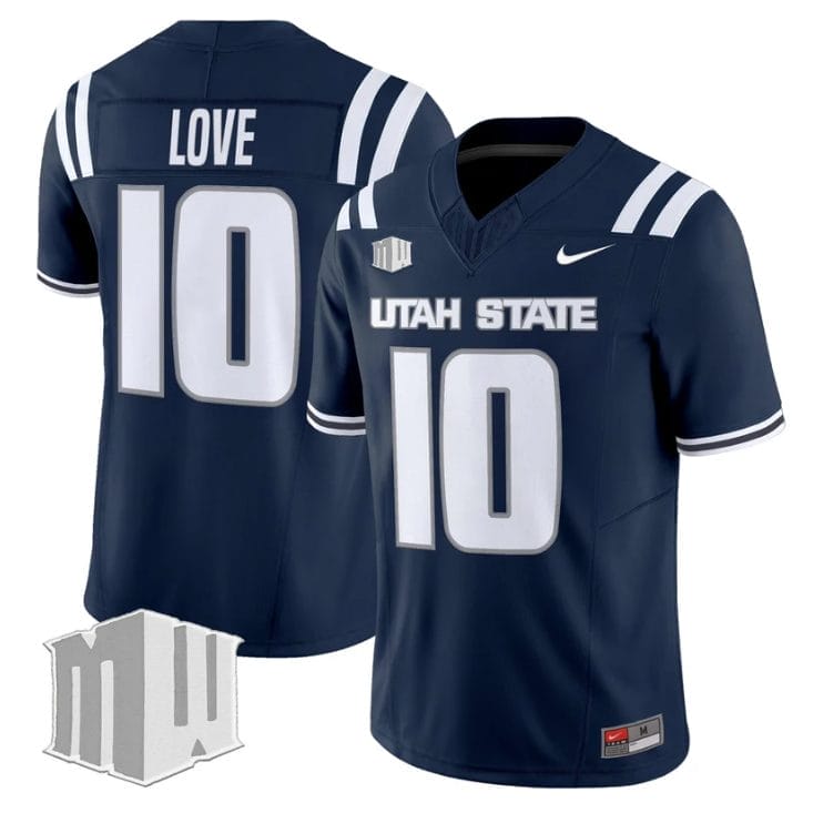 Jordan Love Jersey #10 Utah State Aggies 2025 Vapor Limited Stitched Navy