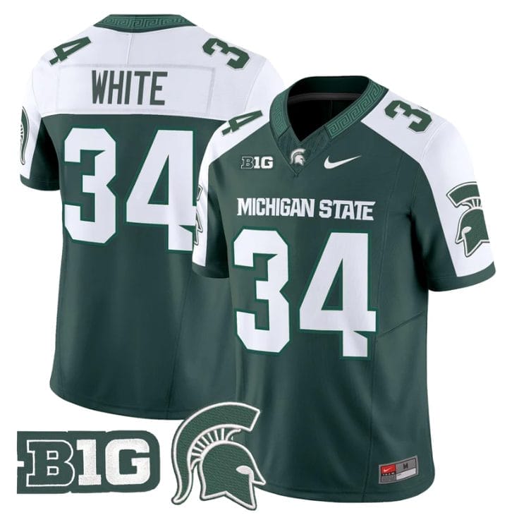 Lorenzo White Jersey #34 Michigan State Spartans 2025 Vapor Stitched Green Alter