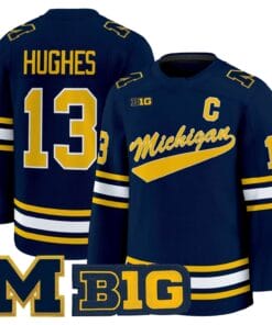 Alternative view of T.J. Hughes Jersey #13 Michigan Wolverines 2025-26 Premium All Stitched