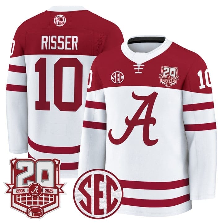 Trevor Risser Jersey #10 Alabama Crimson Tide 2025-26 Premium 20th Anniversary Patch Stitched - Image 2