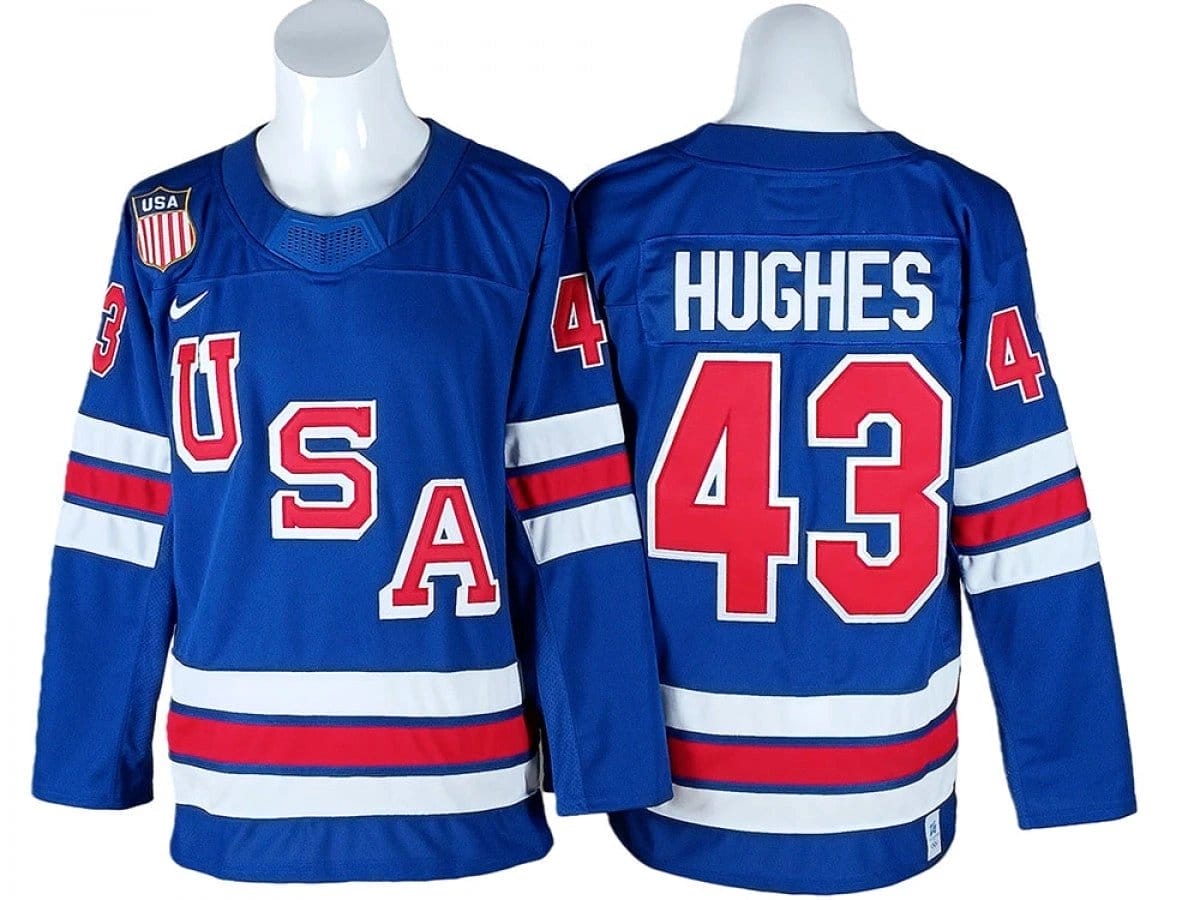 2026 Winter Olympics Team USA #43 Quinn Hughes Blue Hockey Jersey
