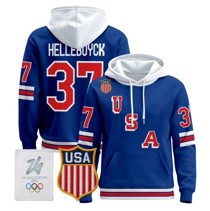 Connor Hellebuyck #37 USA Olympic 2026 Hockey Pullover Hoodie Stitched