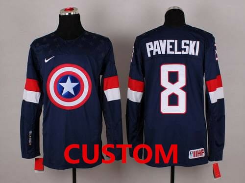 Custom Olympics USA Jersey Name And Number 2015 Navy Blue Captain America Fashion Team