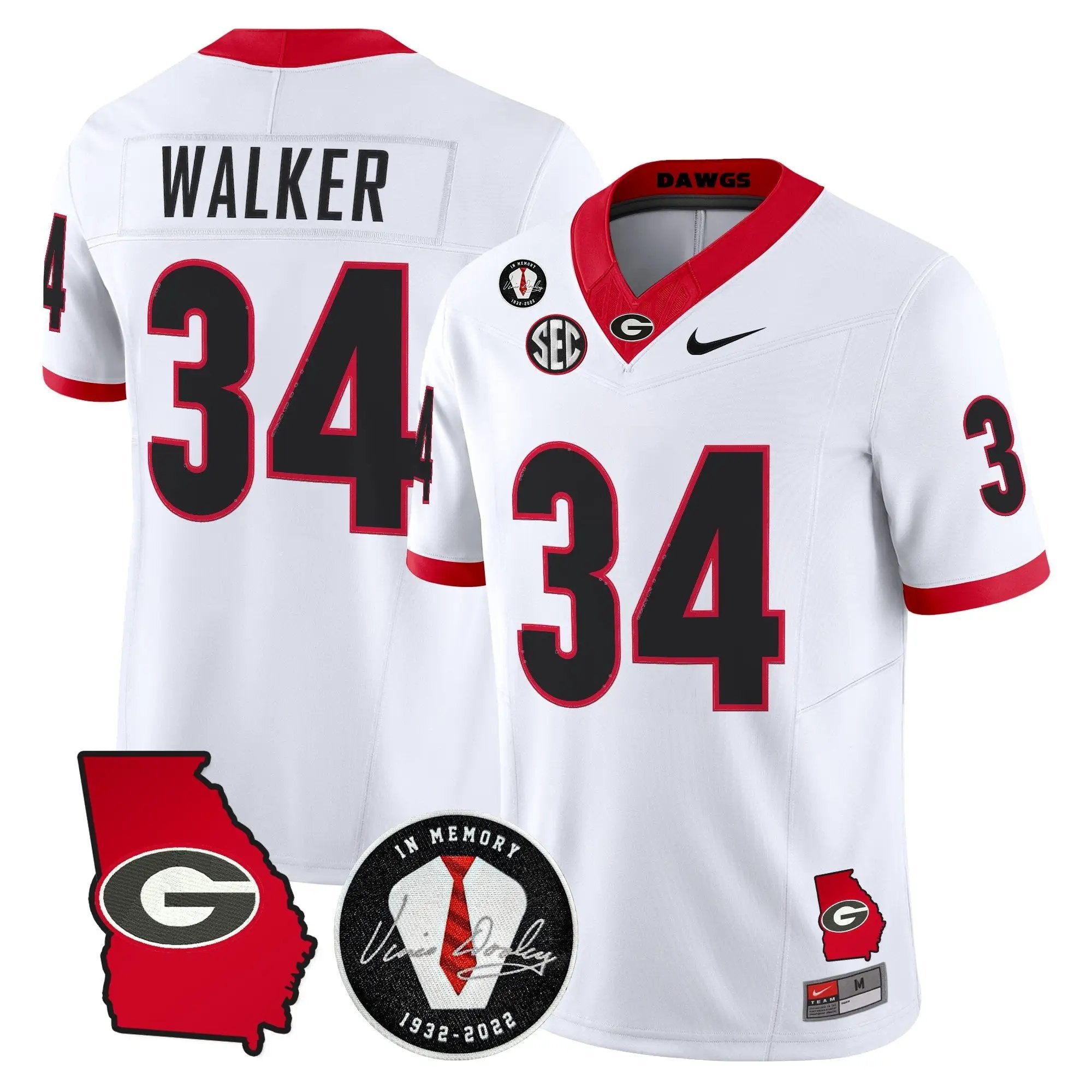 Georgia Bulldogs 2026 Georgia Map & Vince Dooley Patch Vapor Limited Jersey - Stitched by Digigearus