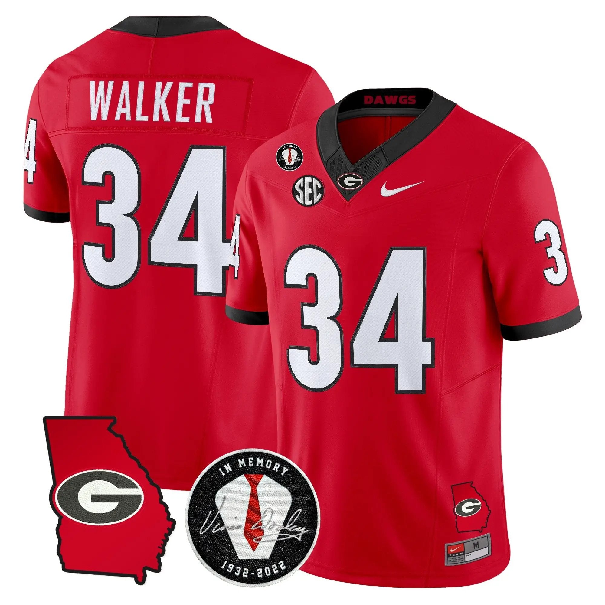 Georgia Bulldogs 2026 Georgia Map & Vince Dooley Patch Vapor Limited Jersey - Stitched by Digigearus