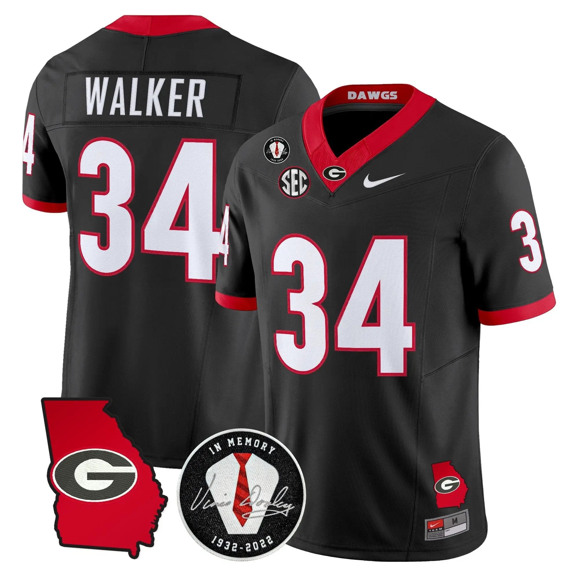 Georgia Bulldogs 2026 Georgia Map & Vince Dooley Patch Vapor Limited Jersey - Stitched by Digigearus