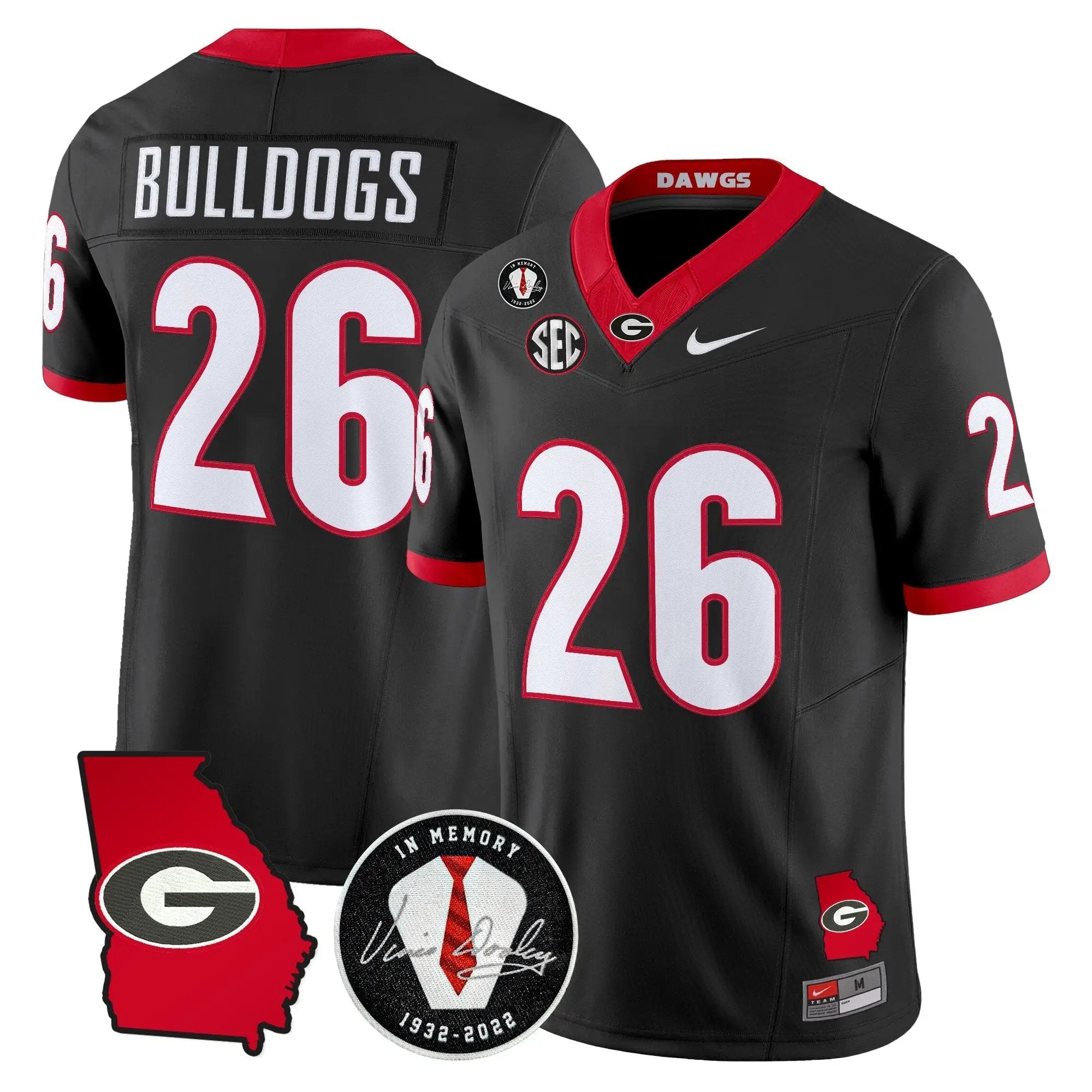 Georgia Bulldogs 2026 Georgia Map & Vince Dooley Patch Vapor Limited Jersey - Stitched by Digigearus
