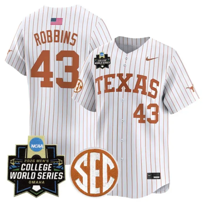Aiden Robbins Jersey #43 Texas Longhorns 2026 World Series Stitched by My Store