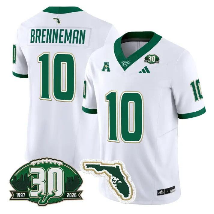 Brody Brenneman Jersey #10 South Florida Bulls 30th Patch Stitched by My Store NCAA Football Jerseys