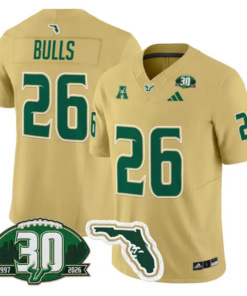 Bulls Jersey #26 South Florida Bulls 30th Patch Limited Stitched by My Store NCAA Football Jerseys