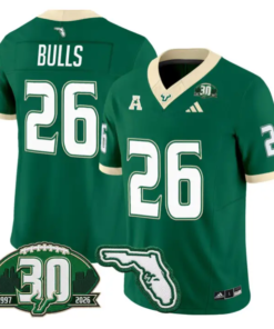 Bulls Jersey #26 South Florida Bulls 30th Patch Limited Stitched by My Store NCAA Football Jerseys