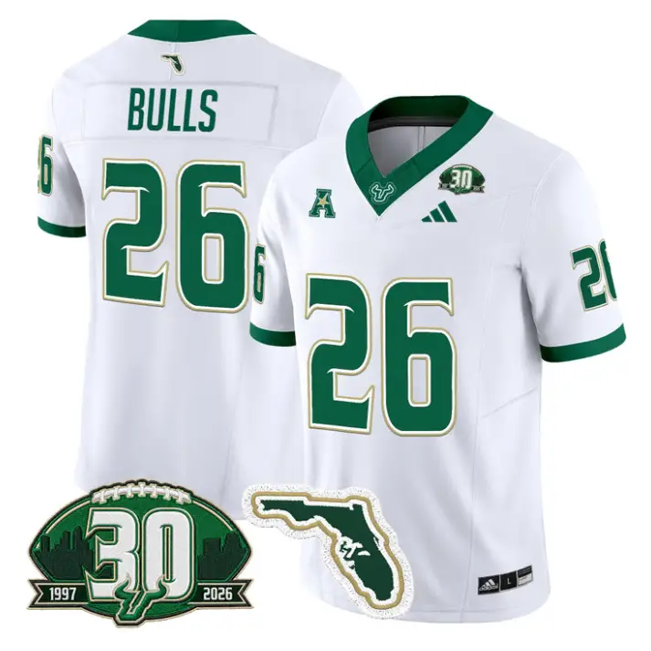 Bulls Jersey #26 South Florida Bulls 30th Patch Limited Stitched by My Store NCAA Football Jerseys