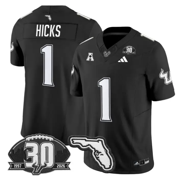 C.J. Hicks Jersey #1 South Florida Bulls 30th Patch Limited Stitched by My Store NCAA Football Jerseys