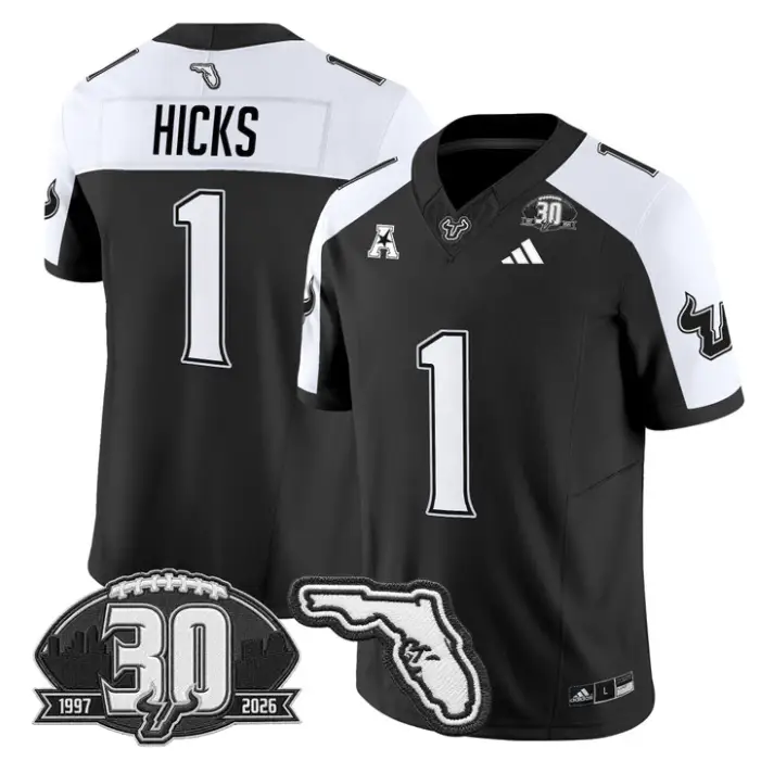 C.J. Hicks Jersey #1 South Florida Bulls 30th Patch Limited Stitched by My Store NCAA Football Jerseys
