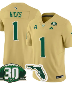 C.J. Hicks Jersey #1 South Florida Bulls 30th Patch Limited Stitched by My Store NCAA Football Jerseys