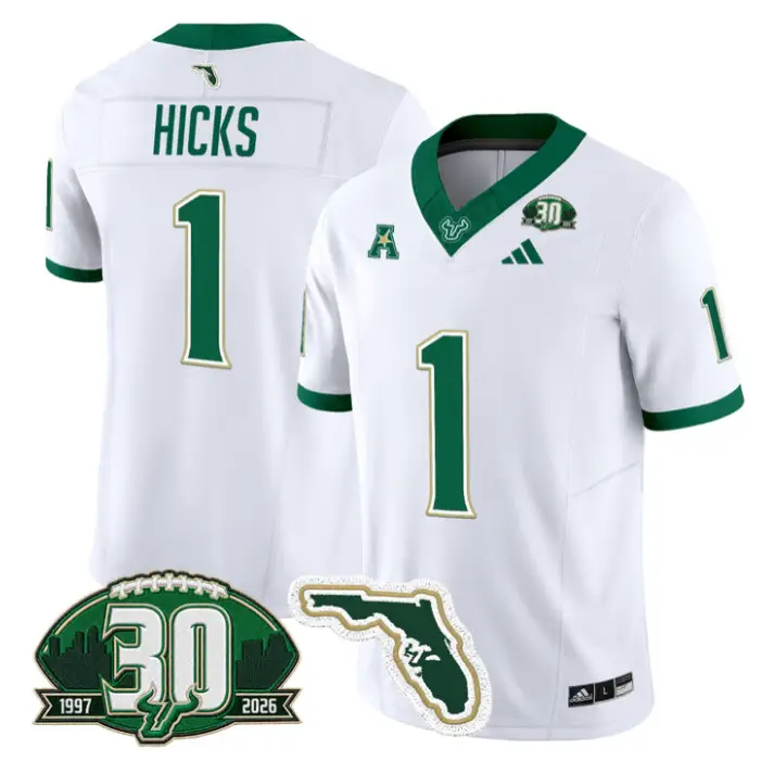 C.J. Hicks Jersey #1 South Florida Bulls 30th Patch Limited Stitched by My Store NCAA Football Jerseys
