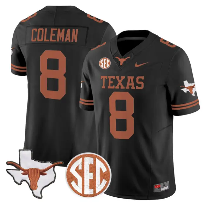 Cam Coleman Jersey #8 Texas Longhorns 2026 SEC Patch Stitched by My Store NCAA Football Jerseys