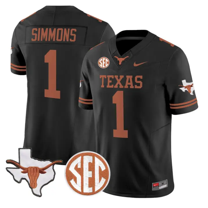 Colin Simmons Jersey #1 Texas Longhorns 2026 SEC Patch Stitched by My Store NCAA Football Jerseys