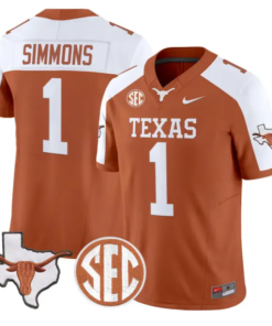 Colin Simmons Jersey #1 Texas Longhorns 2026 SEC Patch Stitched by My Store NCAA Football Jerseys