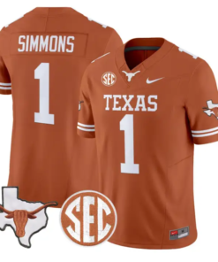 Colin Simmons Jersey #1 Texas Longhorns 2026 SEC Patch Stitched by My Store NCAA Football Jerseys